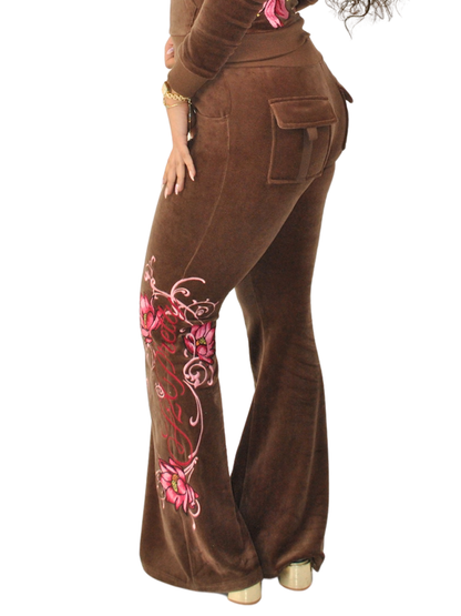 Velour Y2K Tracksuit - Brown