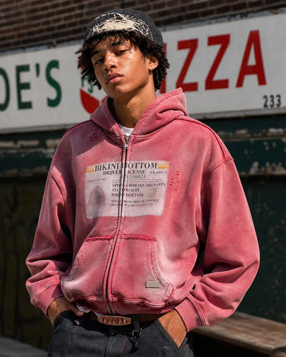 Washed License Zip Hoodie