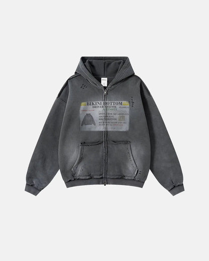 Washed License Zip Hoodie