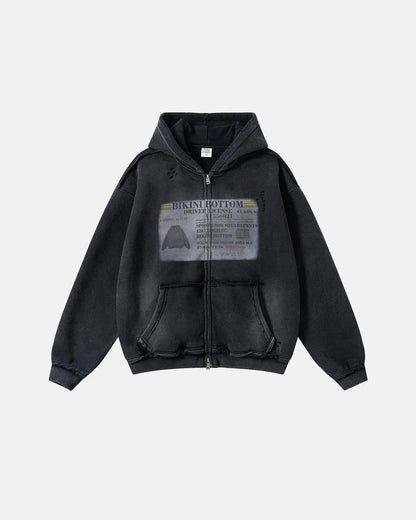 Washed License Zip Hoodie