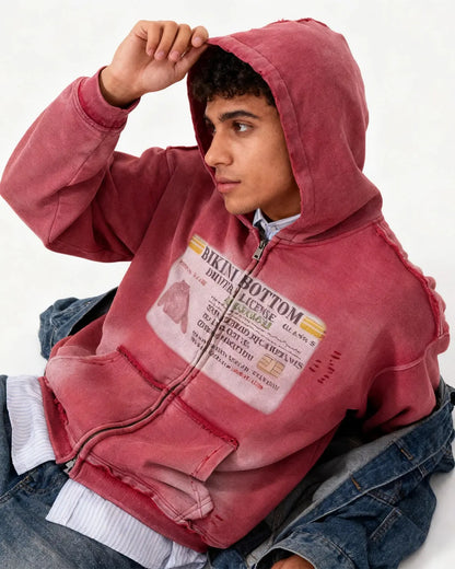 Washed License Zip Hoodie