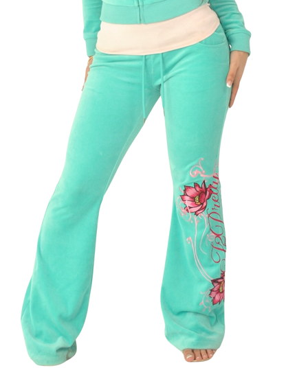 Velour Y2K Tracksuit - Aqua