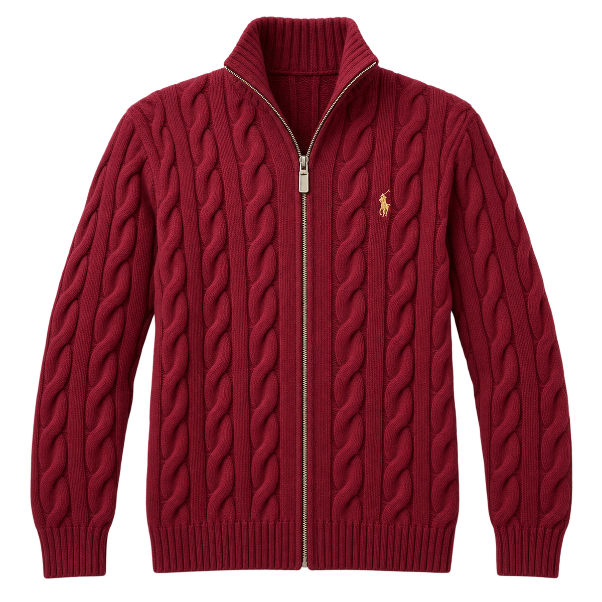 Burgundy Cable Full Zip — Front