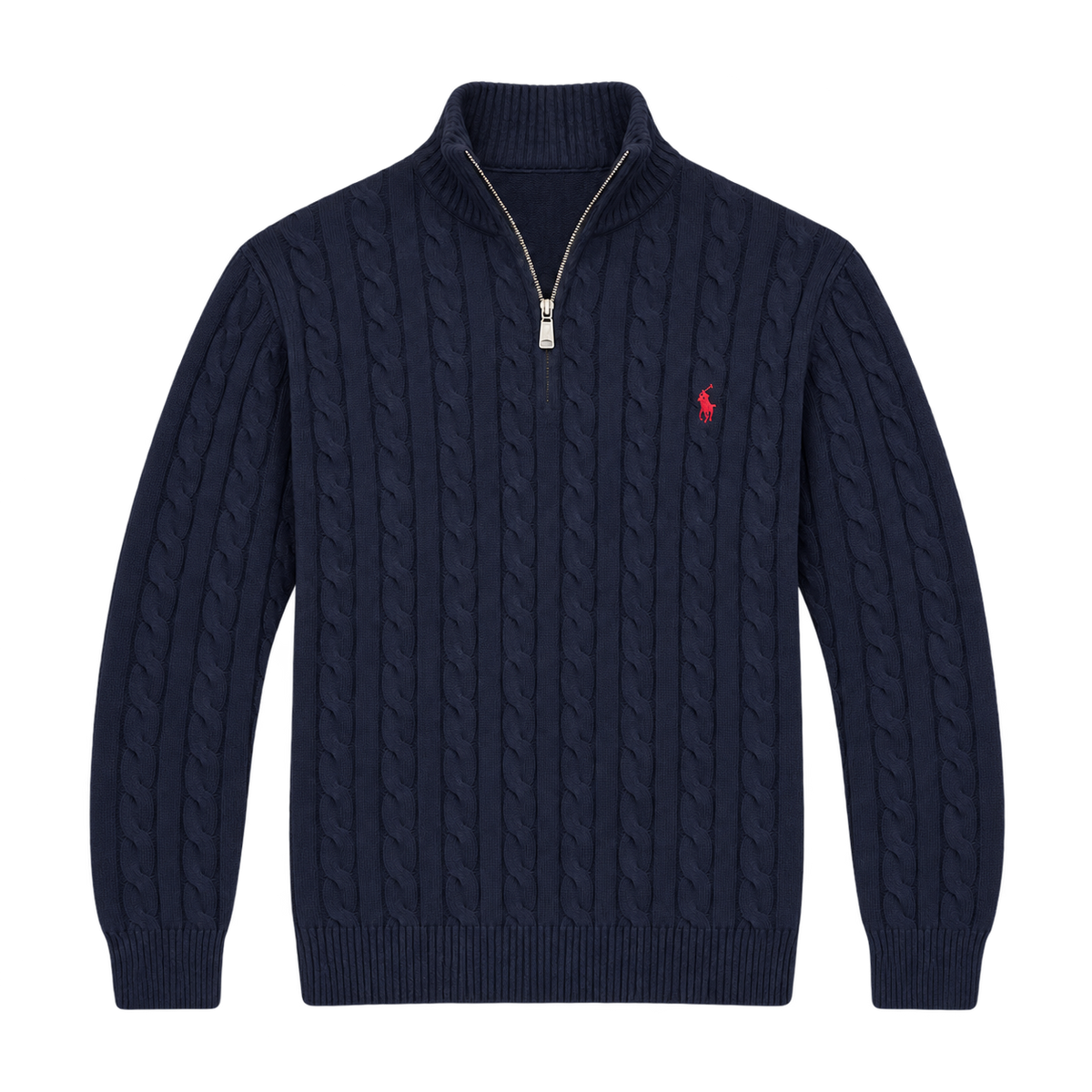 Navy Cable Quarter Zip — Front