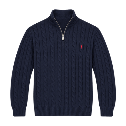 Navy Cable Quarter Zip — Front