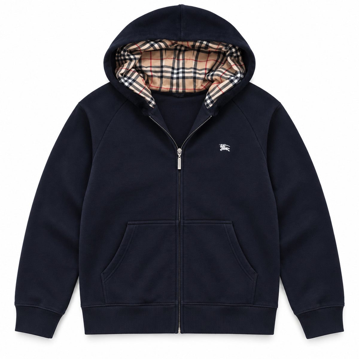 Navy Zip-Up — studio front view