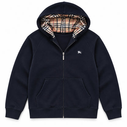 Navy Zip-Up — studio front view