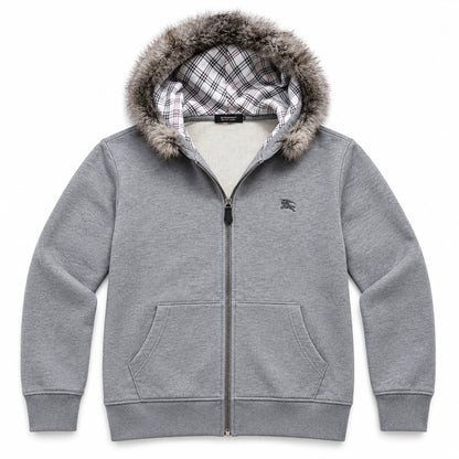 Grey Fur Hood — studio front view